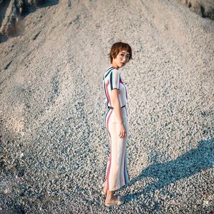 Mother of  pearl striped silk skirt